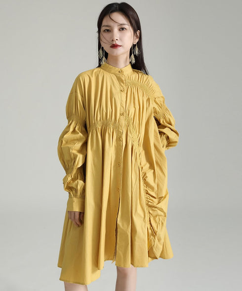 Gather Twist Balloon Shirt Dress